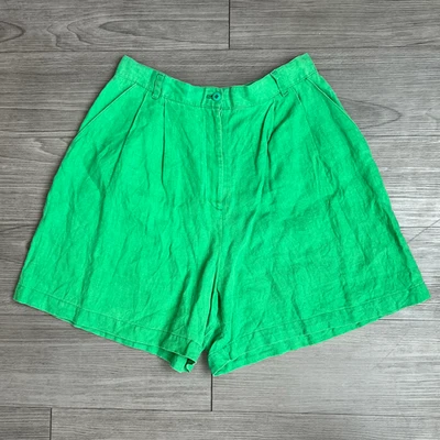 Vintage 90s Linen High Waist Pleated Waist Shorts Harris/Wallace Size M - Image 1 of 4