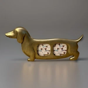 Marco de fotos doble para perro Daschund 2x2” Isaac Jacobs RESINA latón regalo hogar ecléctico - Imagen 1 de 6