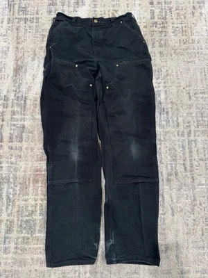 Pantalones de carpintero vintage Carhartt doble rodilla para hombre 33x36 negros OG calce suelto EE. UU. Foto 1 de 4