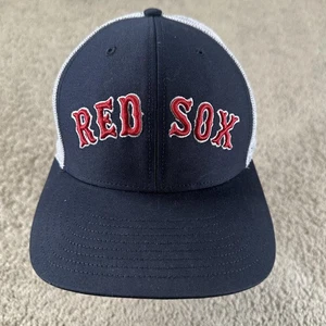 Boston Red Sox Hat Cap Snap Back Mens Navy White Mesh MLB Baseball Trucker - Picture 1 of 10