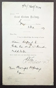 1907 Great Eastern Railway LYNN STATION Goods Dept Letter Re: Damage Claim - Picture 1 of 1