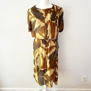 Vintage Damen 60er Jahre transparent Plissee abstrakt Gürtel Kleid Sekretärin Lehrer braun - Bild 1 von 9
