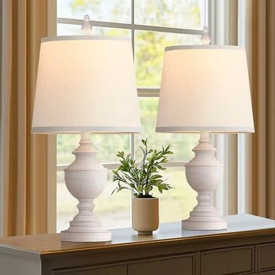  Juego de 2 Lámparas de Mesa Retro, Lámpara de Mesita de Noche para Dormitorio Rústico Granja Blanco Foto 1 de 4
