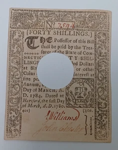 1780 40s Hartford Connecticut CT Colonial Currency Note Bill Forty Shillings RPM - Picture 1 of 4