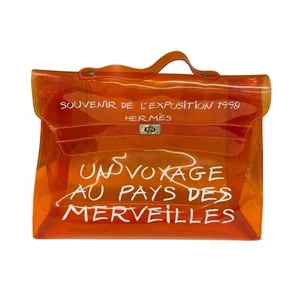 HERMES Vinyl Kelly 1998 Orange Limited Hand Beach Bag SOUVENIR DE L'EXPOSITION - Picture 1 of 12