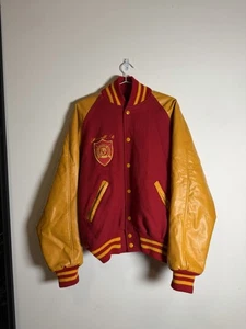 Vintage 80s 90s Neff Varsity Jacket M Franklin Military Academy Red Yellow USA  - Picture 1 of 10