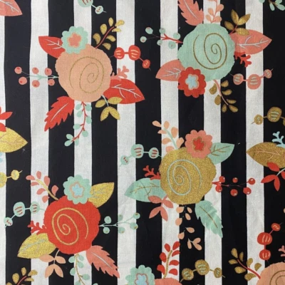 23x33" PIECE Roses Stripes Cotton Fabric by Brother Sister- Quilt Craft Sew - Image 1 of 3