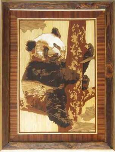 Panda mosaico de madera oso retrato eco regalo incrustación enmarcado placa - Picture 1 of 15