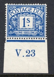 1915 1/- BRIGHT BLUE POSTAGE DUE ROYAL CYPHER WMK (V.23) CONTROL. SG D8 - Picture 1 of 1