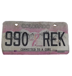 Placa de matrícula Colorado CO coleccionable comprometida con una cura del cáncer de mama 990 REK - Imagen 1 de 3