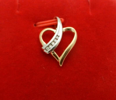 Solid 10k Two Tone Gold HEART Pendant with Shiny Natural Diamonds - Image 1 of 4