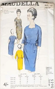 Rare UNUSED 60's Maudella 5290 Short or 3/4 Sleeve Shift Sheath Belted Dress 18 - Picture 1 of 3
