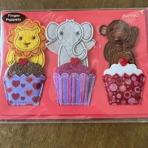 PAPYRUS Happy Valentine's Day Greeting Card Animal Finger Puppets NIP - Picture 1 of 6