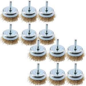 50mm / 75mm Steel Wire Cup Brush For Drills Brass Coated Rust Paint Remover - Picture 1 of 5