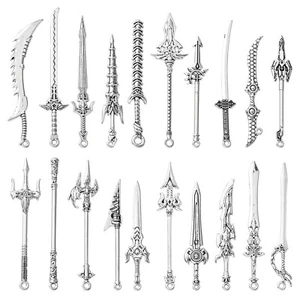 40Pcs Sword Knife Hang Dangle Charm War Long Bookmark Pendant for Jewelry Making - Picture 1 of 7