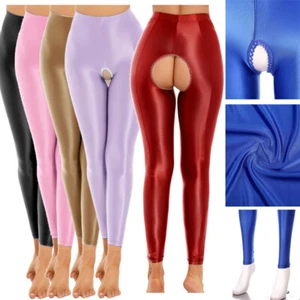 UK Women's Glossy Pantyhose Shiny High Waist Tights Yoga Pants Training Sports - Picture 1 of 54