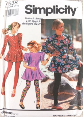 Simplicity 7538 Pattern Size 7-10 Girl's Mini-Dress or Top & Leggings - Image 1 of 3