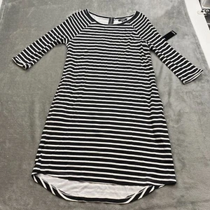 Premise Dress Women's Medium Black White Striped Stretch 3/4 Sleeve High-Low - Picture 1 of 13