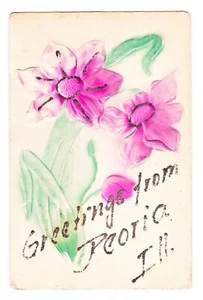 1909 Pink Flower Handmade Greetings card from Peoria, ILL. - Picture 1 of 2