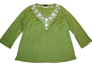 Blusa Camisa Top Lafayette 148 LINO Verde Mujer 14 Cuentas Lentejuelas Cuello en V - Imagen 1 de 11