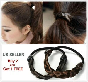 2Pcs Womens Braided Wig Elastic Hair Band Rope Scrunchie Ponytail Holder - Picture 1 of 6