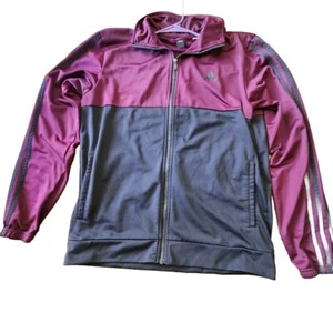 Adidas Mens Athletic Full Zip Track Sweater Black Maroon Size Large Long Sleeves - Picture 1 of 12