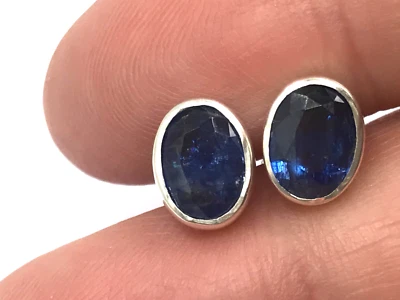 Kyanite oval stud earrings, solid Sterling Silver, faceted, 8 x 6mm. Gift Box. Foto 1 de 4