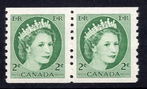 Canada 345iv F/VF MH pair on scarce F paper, 2c green QEII Wilding coil issue - Picture 1 of 2