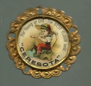 Minneapolis MINNESOTA c1910 ADVERTISING Pin CERESOTA FLOUR Mill BROOCH frame - Picture 1 of 2