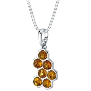 Baltic Amber Honeycomb Pendant Necklace in Sterling Silver, 18"