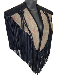 Leather Size OS Fringe Shawl Shrug Cape Poncho Statement Garment Paisley Print - Picture 1 of 8