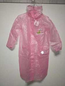 Rough PVC pink with star plastic long raincoat kids hooded jacket rainjacket - Picture 1 of 16