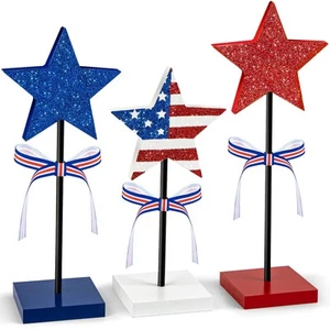 3 Pieces Independence Day Table Decorations Wood Star Set, Patriotic Tiered T... - Picture 1 of 7