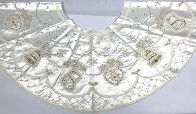 Vintage Finished Bucilla White Satin, Sequin & Lace Tree Skirt w/ 6 Matching Orn - Image 1 of 4