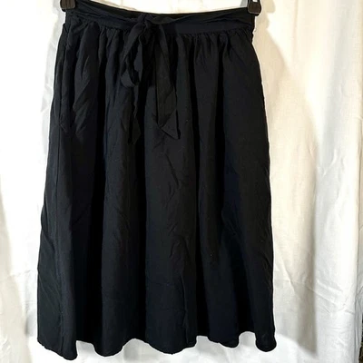 ModCloth black bow waist A-line swing midi skirt women’s small - Image 1 of 4