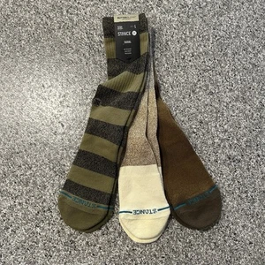 Stance Cubical Crew Socks 3 Pack Size L Mens 9-13 Striped Brown Tan Olive Icon - Picture 1 of 6