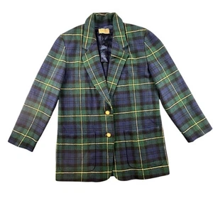 Pendleton Women's Blazer Size XXL Blue/Green Tartan Plaid Knockabouts Crest Bttn - Picture 1 of 13