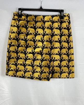 J. Crew Women's Black Gold Elephant Jacquard Collection Wrap Mini Skirt Size 0 - Image 1 of 4