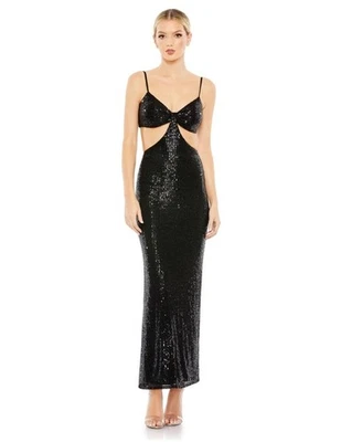 全新 Ieena 适用于 Mac Duggal Open Midriff 黑色亮片礼服 8 码 零售 $298 — 第 1/4 张图片