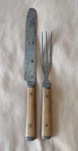 Antico coltello Altemont vintage e forchetta 3 denti kit bambino o viaggio misura epoca guerra civile - Foto 1 di 22