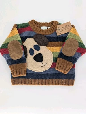 Suéter de mistura de lã upcycled 18 meses malha de cachorro cotovelo patch feriado preppy - Imagem 1 de 3
