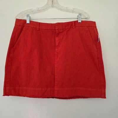 Khakis By Gap Twill Mini Skirt Red Orange Pockets Frayed Hem Cotton Size 12 NEW - Image 1 of 4