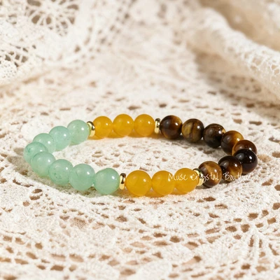 8mm Tigers Eye Green Aventurine Stone Bracelet Protection Healing Crystal Gift - Image 1 of 2