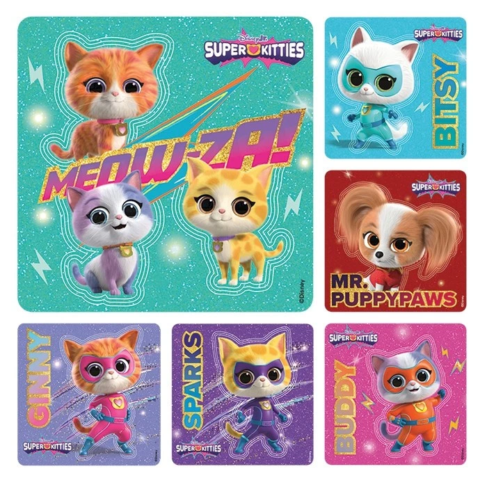 18 pegatinas de supergatitos (con licencia), 2,5"x2,5" cada una, favores de fiesta Foto 1 de 1