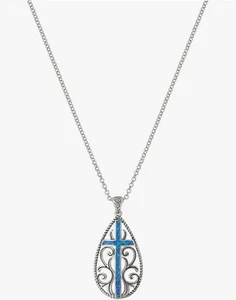Collana Montana Argentieri Donna Filigrana Luci Acqua Croce Nuova - Foto 1 di 5