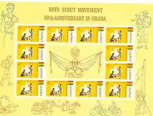GHANA 1967 BOY SCOUTS, 3 PERF MINI SHEETS, SCOTT 308-10 PERF/IMPERF &10a, MINT - Picture 1 of 5
