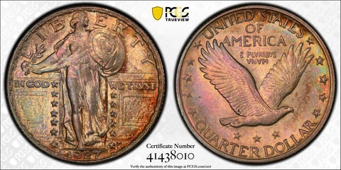1927 25C PCGS MS64FH Standing Liberty Quarter PQ Rainbow Toning 438010 Cover
