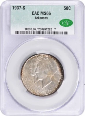 Arkansas Commemorative Silver Half Dollar 1937-S MS66 CACG - Image 1 of 4