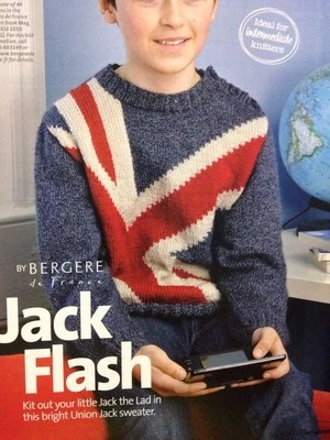 Boys Union Jack Flag Jumper/Sweater 4-Ply KNITTING PATTERN 6-10yrs (63-78cm) - Image 1 of 3