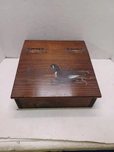 Vintage schräge Platte Holz Rednerpult Schreibtisch handbemalt Stockente Box signiert - Bild 1 von 8